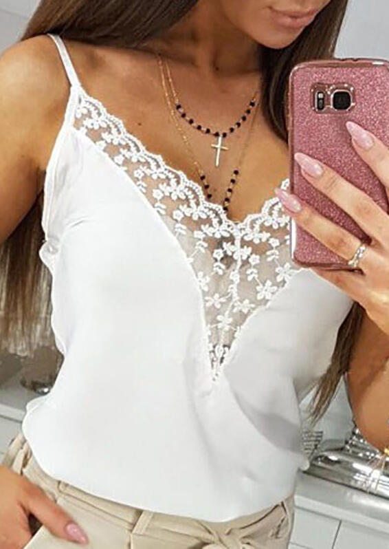 

Tank Tops Lace Splicing Camisole without Necklace - White. Size