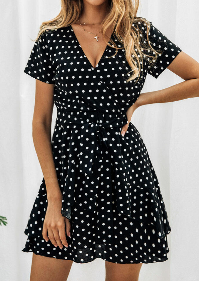 

Polka Dot Layered Mini Dress without Necklace - Black, 445396