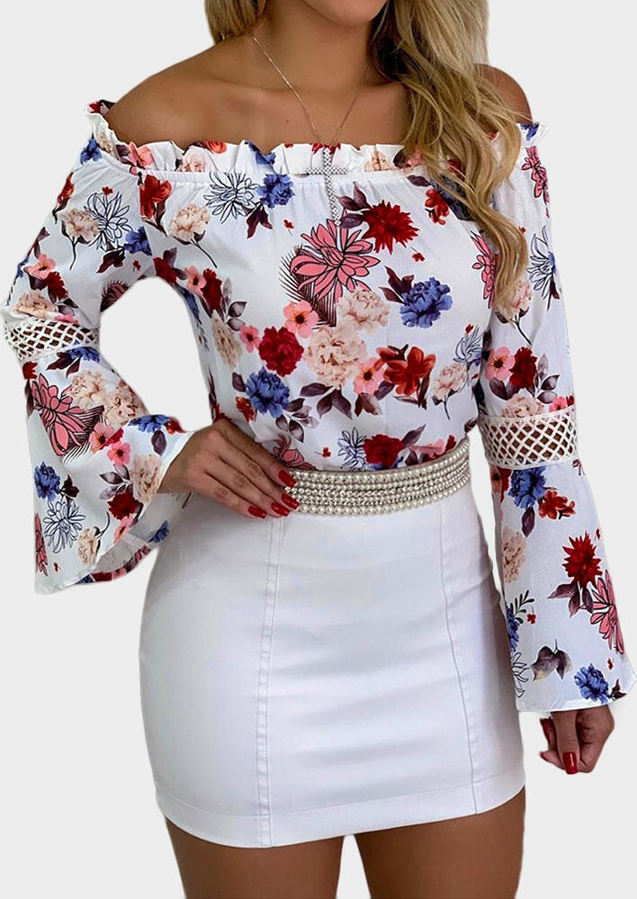 

Floral Off Shoulder Blouse without Necklace - White, 445415