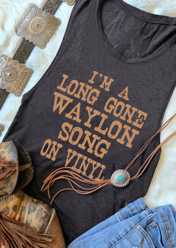 

Tank Tops I' A Long Gone Waylon Song On Vinyl Tank Top in Navy Blue. Size