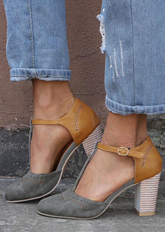 

Heels T-Strap Round Toe Heels - Gray. Size