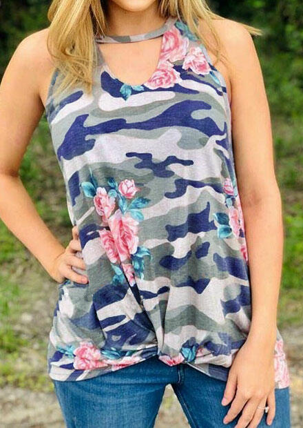 

Tank Tops Floral Camouflage Printed Hollow Out Tank - Camouflage. Size