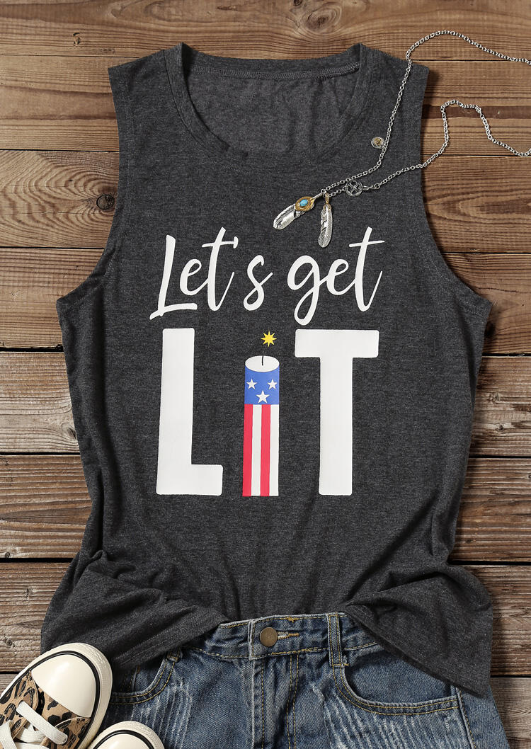 Let' Get Lit American Flag Tank - Dark Grey, 444340