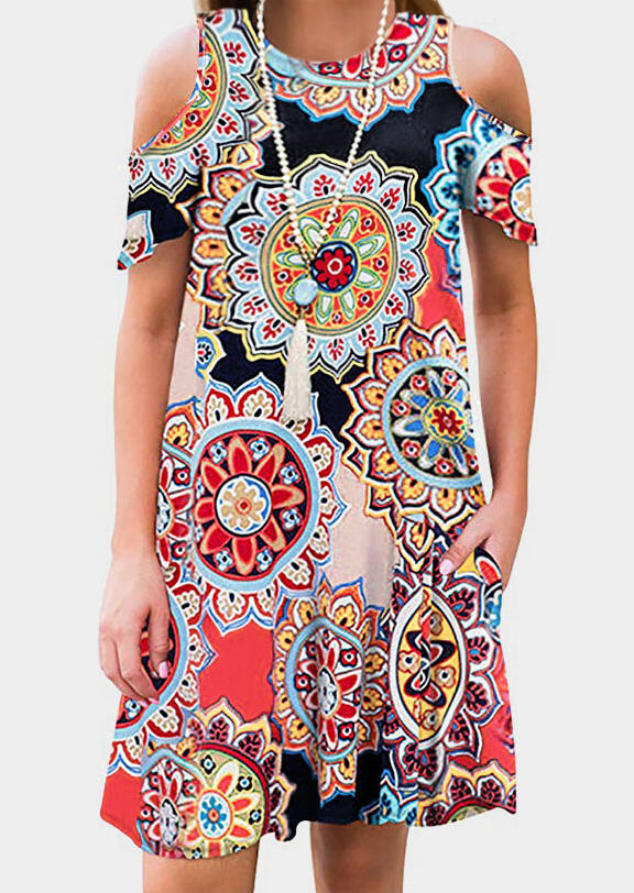 

Mini Dresses Mandala Cold Shoulder Mini Dress without Necklace - Multicolor. Size