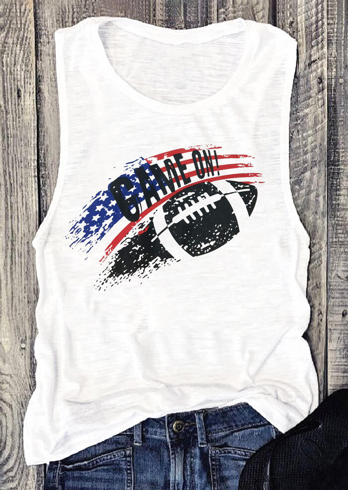 

Game On American Flag Football Tank Top - White