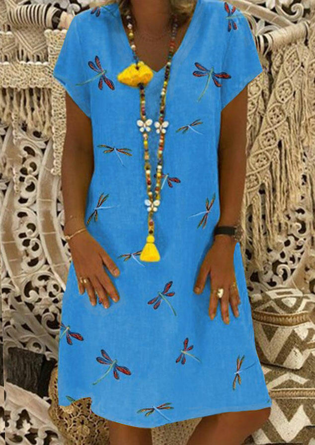 

Mini Dresses Dragonfly V-Neck Mini Dress without Necklace - Blue. Size: S