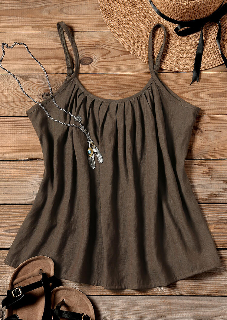 

Solid Ruffled O-Neck Camisole - Coffee, 445680