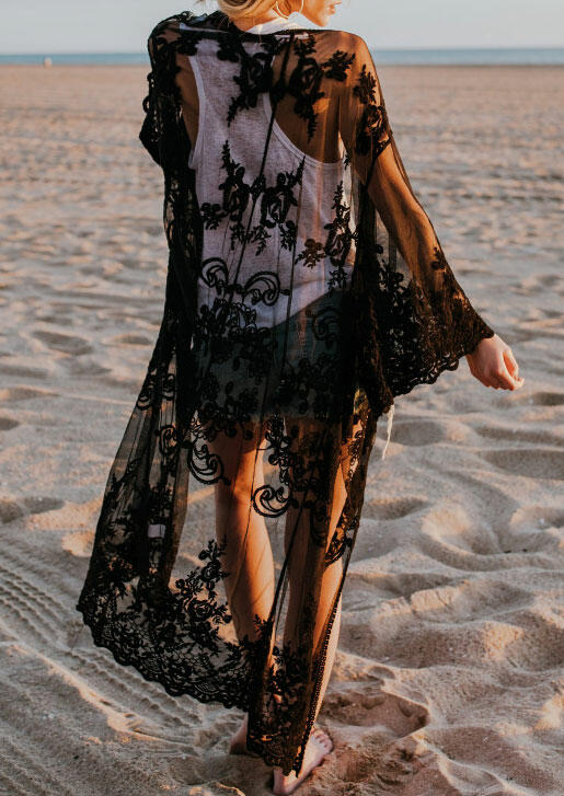 

Cover Ups Solid Lace Cover Up - Black. Size