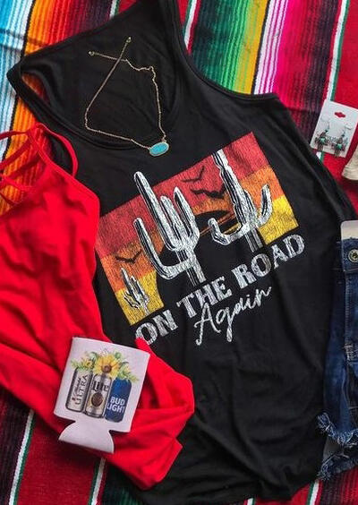 

Tank Tops On The Road Again Cactus Tank - Black. Size: ,XL