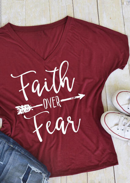 

Faith Over Fear Arrow T-Shirt, Burgundy, 116546