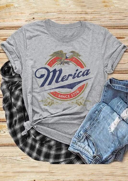

Tees T-shirts Merica Since 1776 Eagle T-Shirt in Light Grey. Size: M,,XL