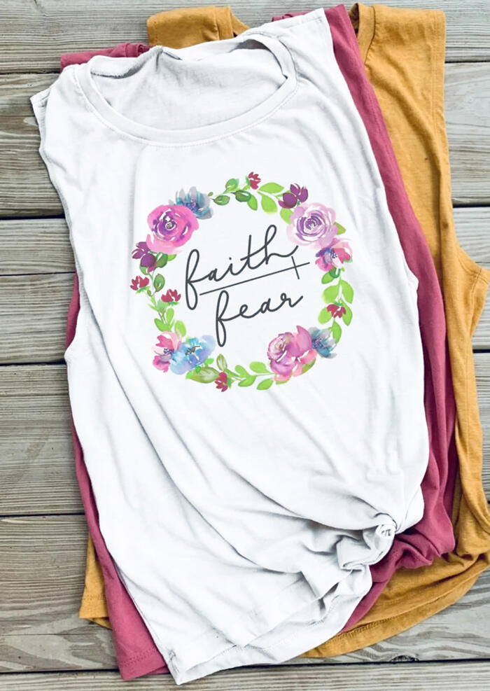

Tank Tops Faith Fear Floral Tank - White. Size