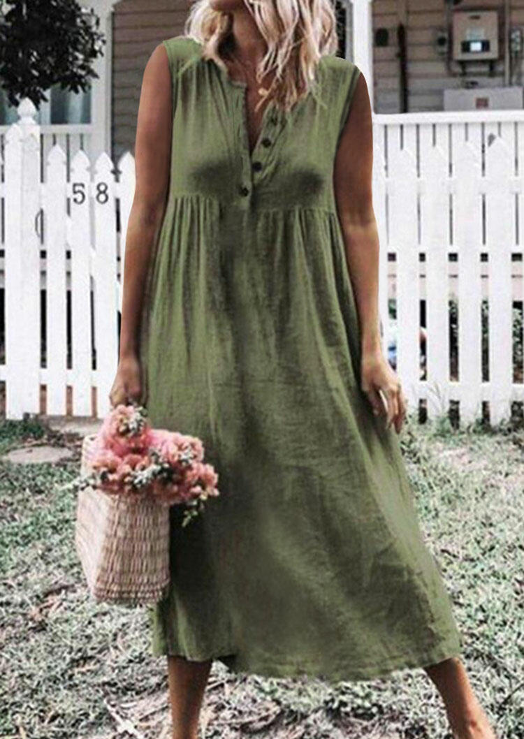 

Casual Dresses Button Deep V-Neck Casual Dress - Army Green. Size