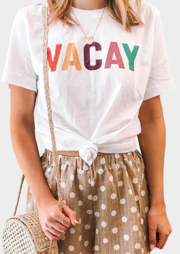 

Tees T-shirts Vacay O-Neck T-Shirt Tee without Necklace - White. Size