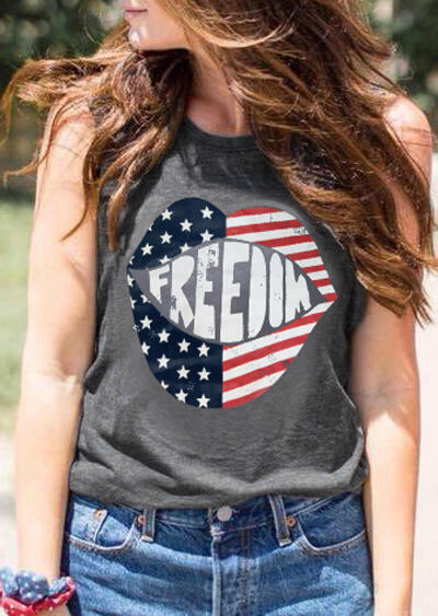

Tank Tops Freedom American Flag Lips Tank - Gray. Size
