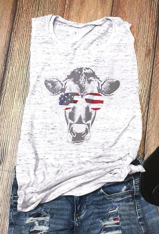 

Tank Tops Cattle American Flag Glasses Tank Top in Light Grey. Size