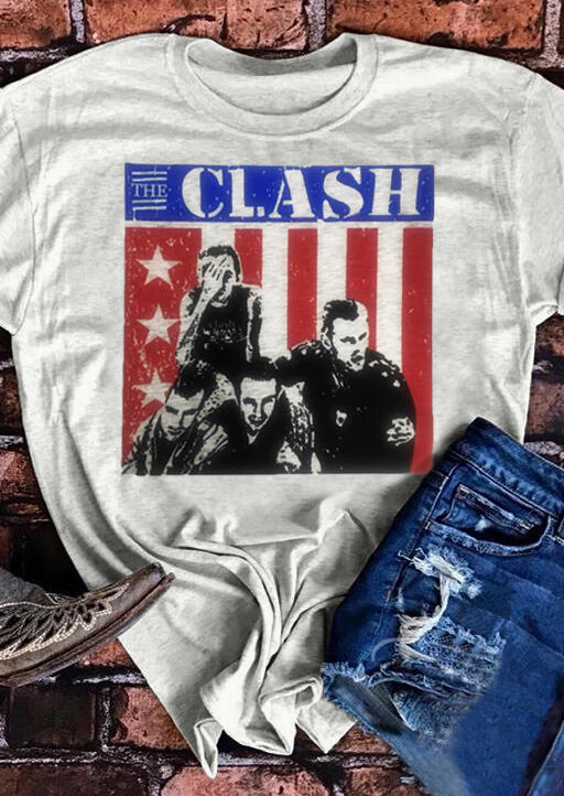 American Flag The Clash T-Shirt Tee – Light Grey