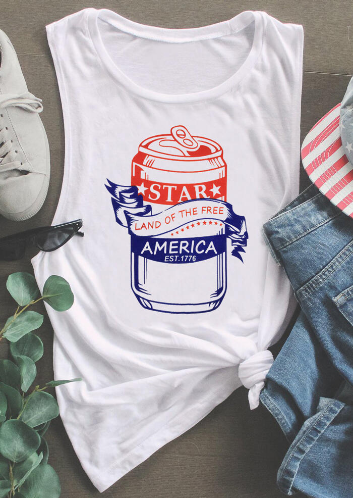

Cans Star Land Of The Free America EST. 1776 Tank Top - White