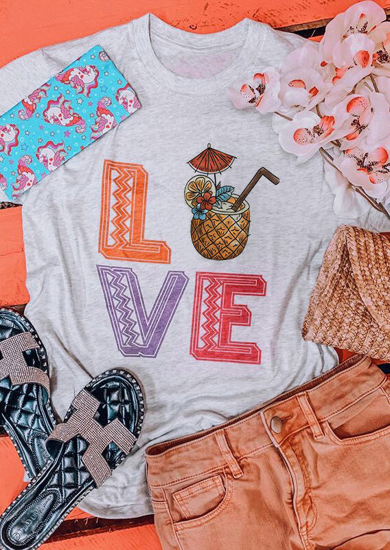 

Tees T-shirts Love Pineapple O-Neck T-Shirt Tee - Gray. Size