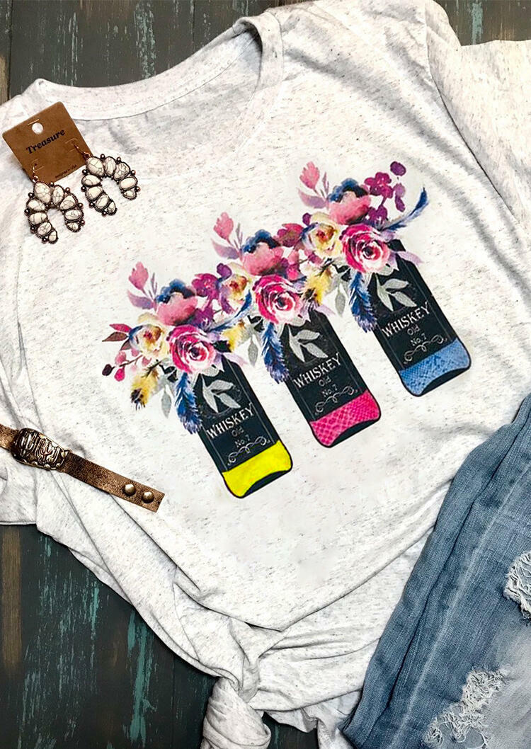 

Floral Printed Whiskey T-Shirt Tee - Light Grey, 445092