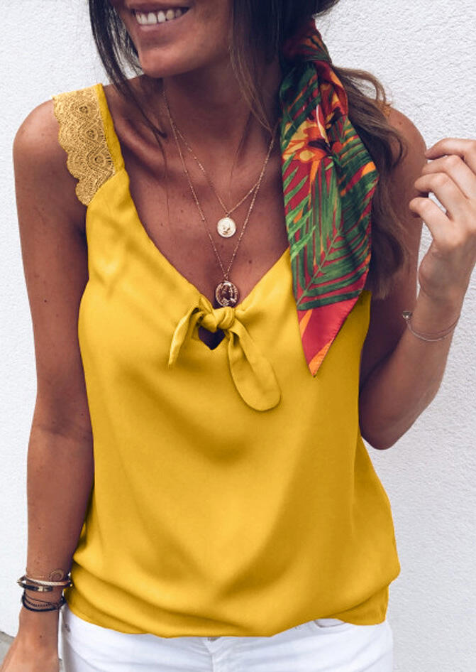 

Solid Lace Splicing Tie Tank - Yellow, 445850