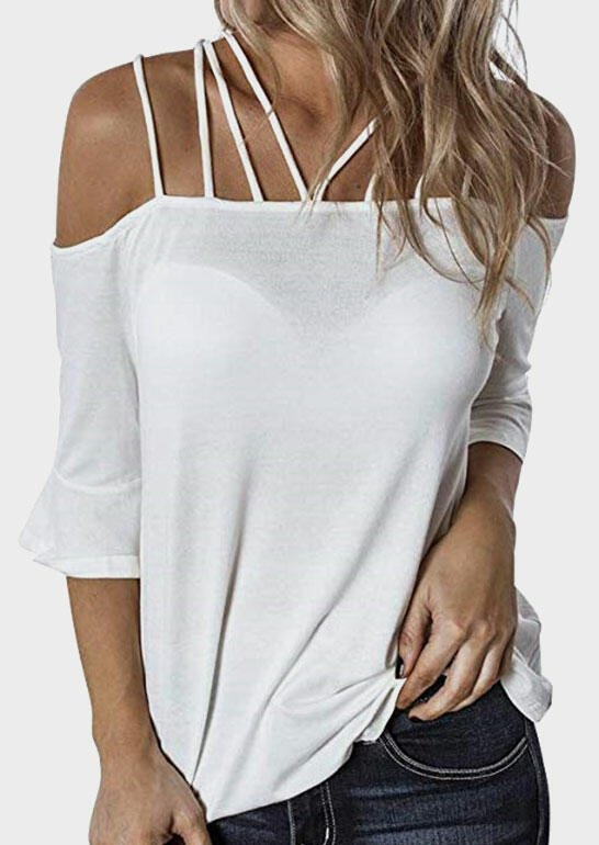 

Solid Cold Shoulder Blouse - White, 446252