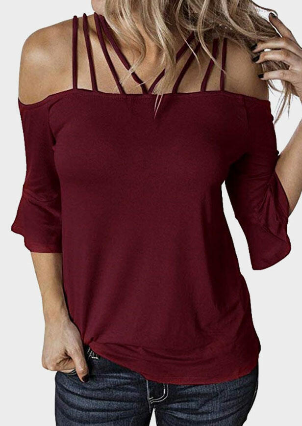

Solid Cold Shoulder Blouse - Burgundy, 446253