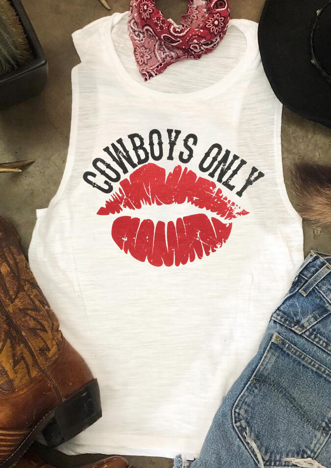

Cowboys Only Lips Tank - White, 446254