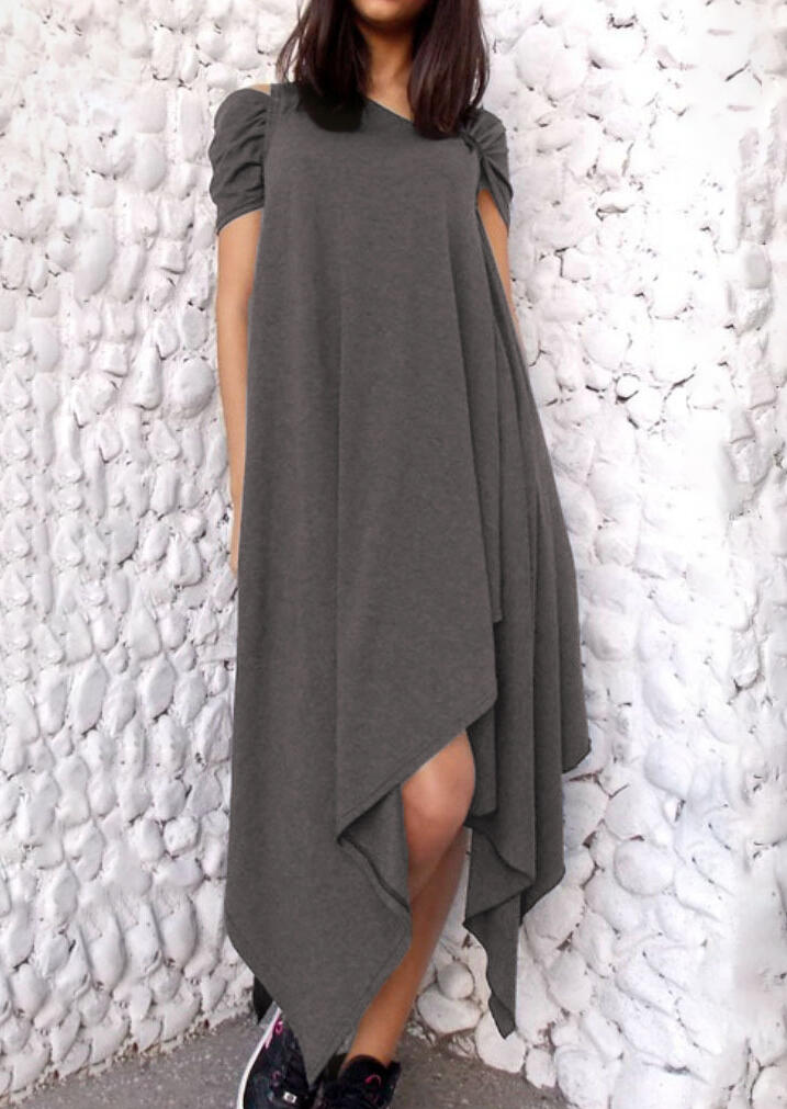 

Solid Asymmetric Cold Shoulder Casual Dress - Gray, 446255