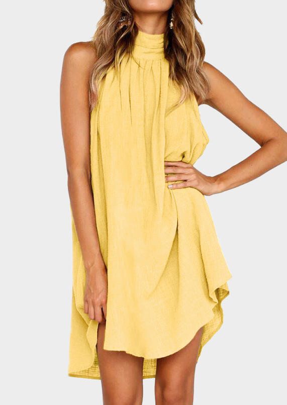 Solid Ruffled Casual Dress - Yellow - Fairyseason