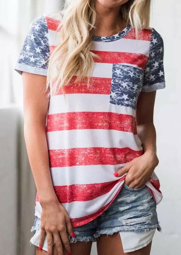 

American Flag Pocket Short Sleeve T-Shirt, Stripe, 403680