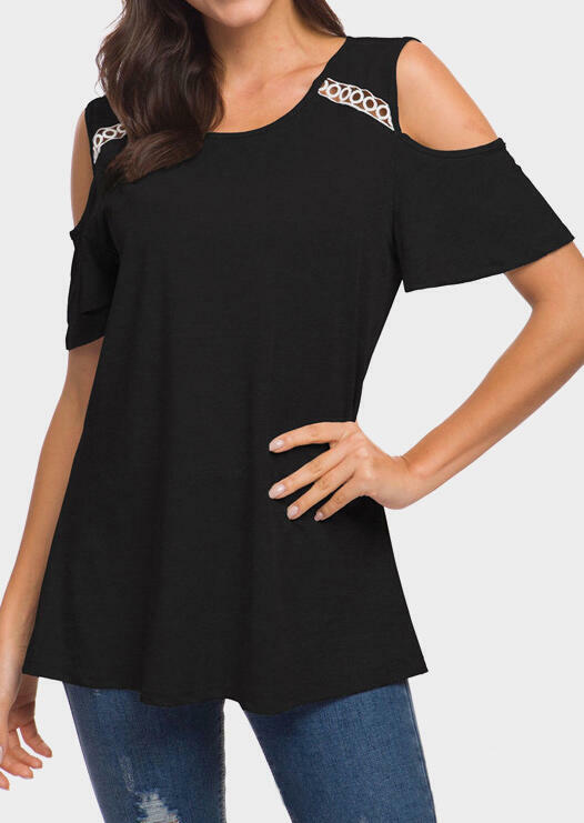 

Hollow Out Cold Shoulder Blouse - Black, 446140