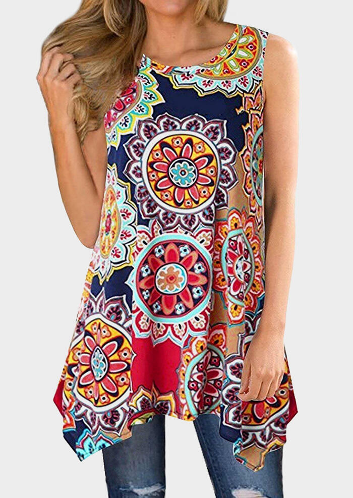 

Mandala Printed Irregular Tank - Red, 446154