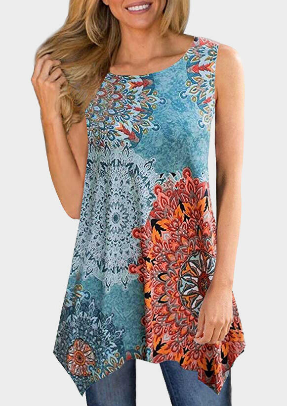 

Tank Tops Mandala Irregular O-Neck Tank - Blue. Size