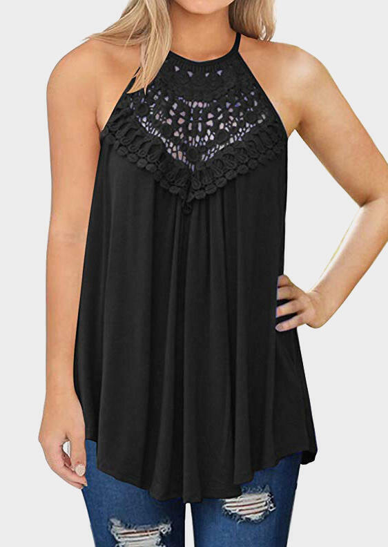 

Solid Lace Splicing Spaghetti Strap Camisole - Black, 446180