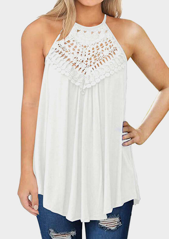 

Solid Lace Splicing Spaghetti Strap Camisole - White, 446181