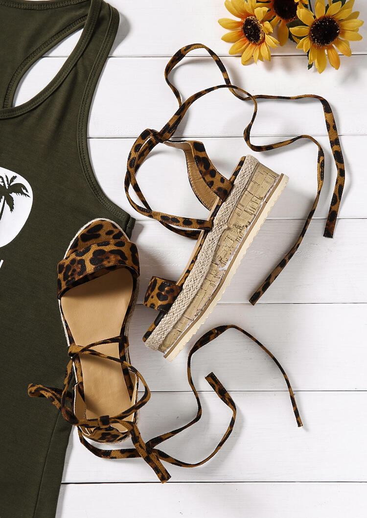 

Wedges Leopard Printed Wrap Wedges Sandals - Leopard. Size