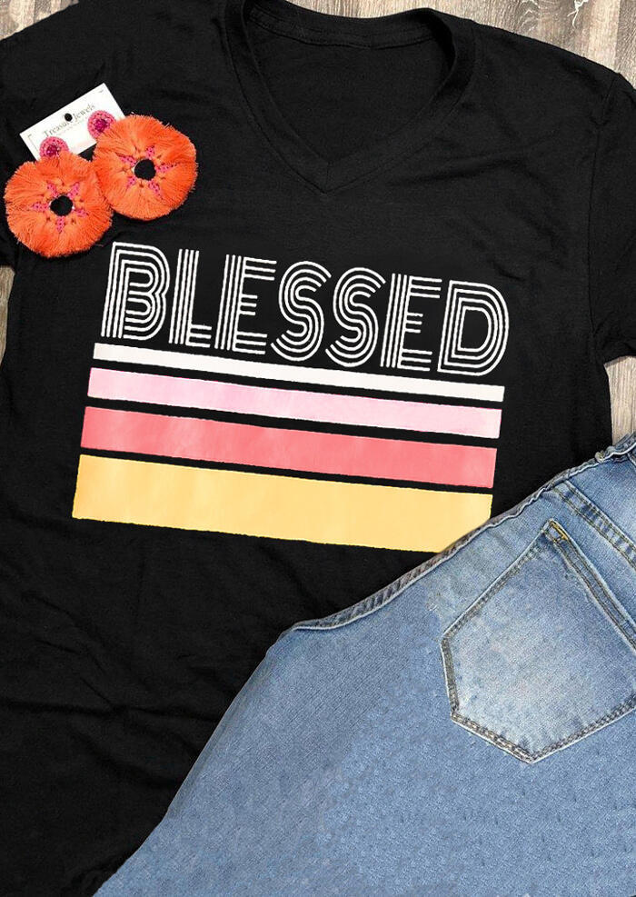 

Striped Blessed T-Shirt Tee - Black, 446246