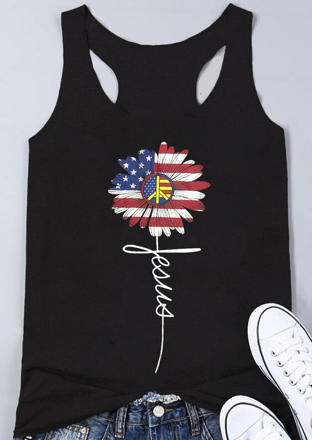 

American Flag Jesus Flower Tank - Black, 446344