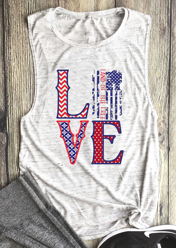

American Flag Love O-Neck Tank - White, 446345