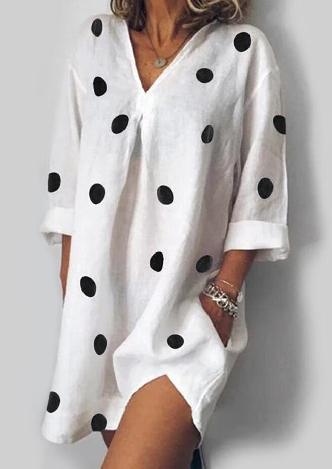 

Mini Dresses Polka Dot Pocket Mini Dress without Necklace - White. Size: ,XL