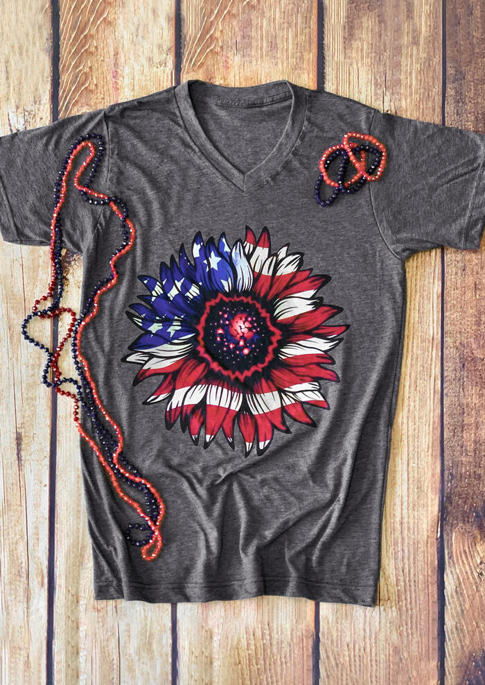 Download Star American Flag Sunflower T-Shirt Tee - Gray - Fairyseason