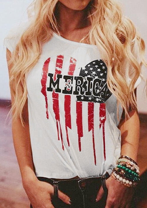 

Tees T-shirts American Flag Heart T-Shirt Tee - White. Size: M