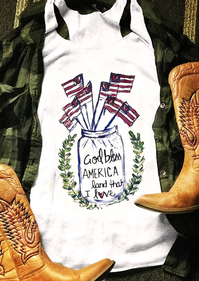 

Tank Tops American Flag God Bless America Tank - White. Size: M,,XL