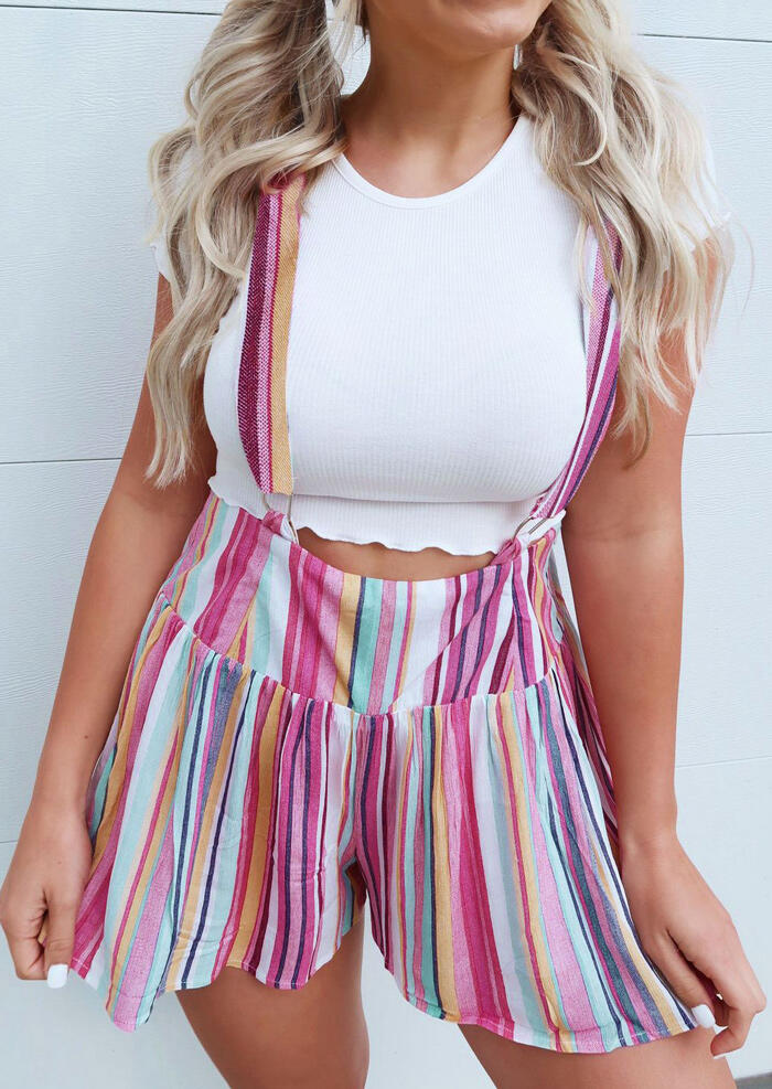 

Striped High Waist Overalls - Multicolor, 446474