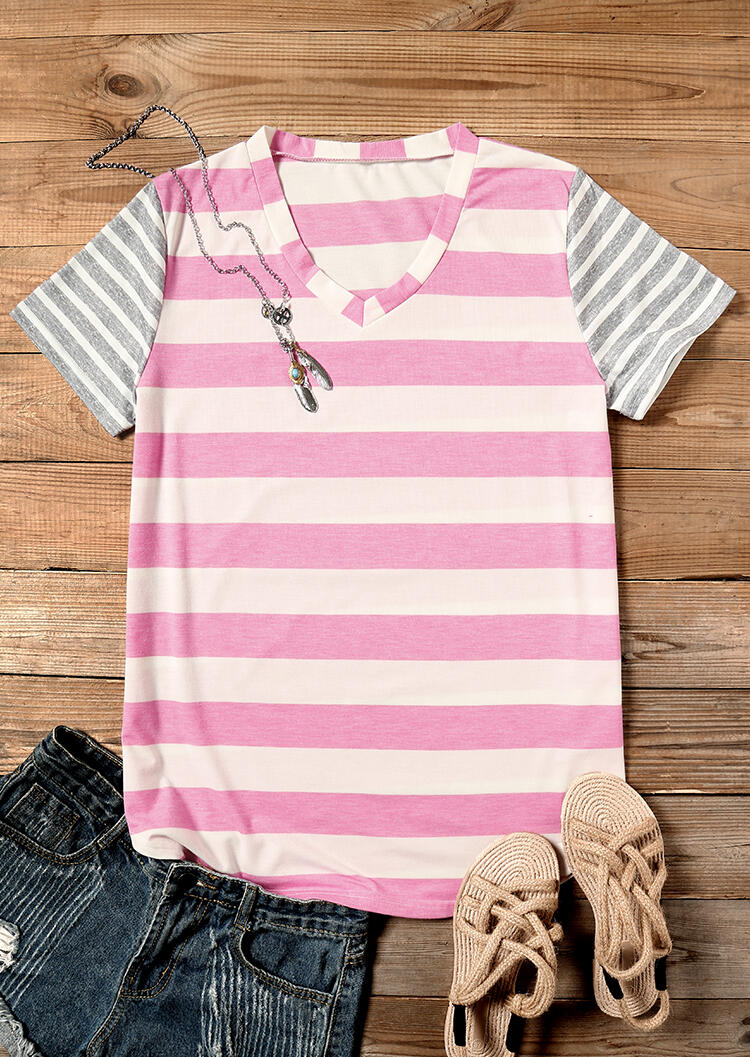 

Striped V-Neck T-Shirt Tee - Stripe, 446481