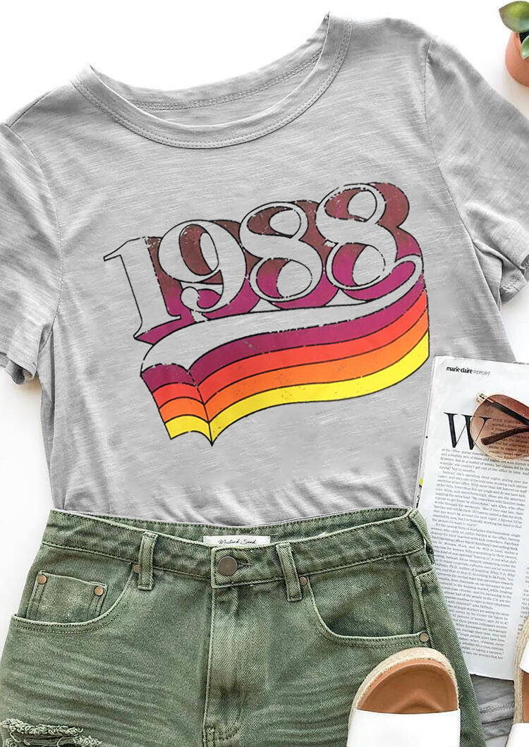 1988 Rainbow O-Neck T-Shirt Tee - Gray thumbnail