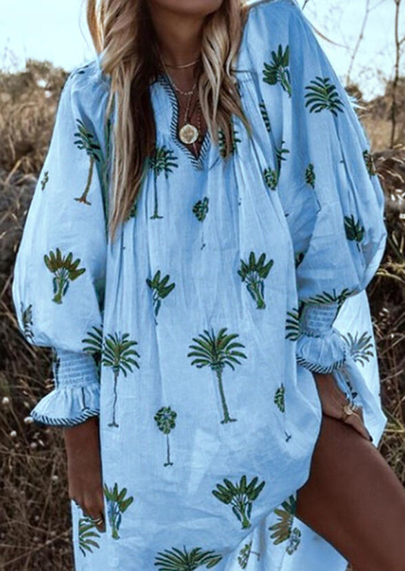 

Mini Dresses Coconut Tree Lantern Sleeve Mini Dresses without Necklace - Light Blue. Size: ,XL, Lightblue