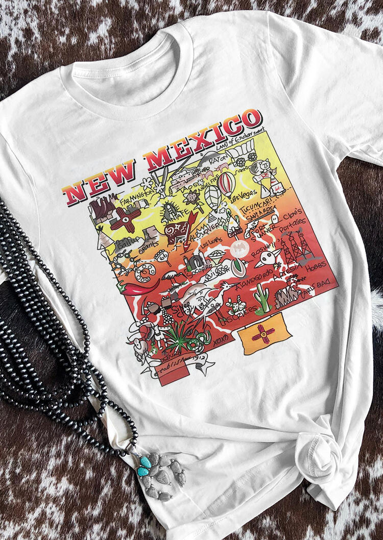 

Tees T-shirts New Mexico Cactus O-Neck T-Shirt Tee - White. Size: S,M