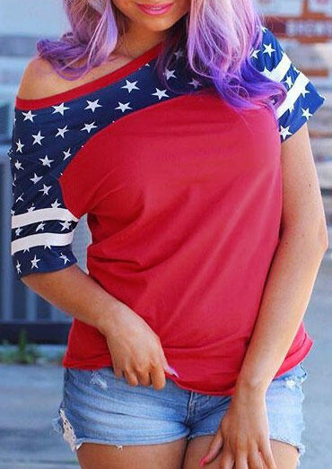 

American Flag O-Neck T-Shirt Tee - Red, 445529